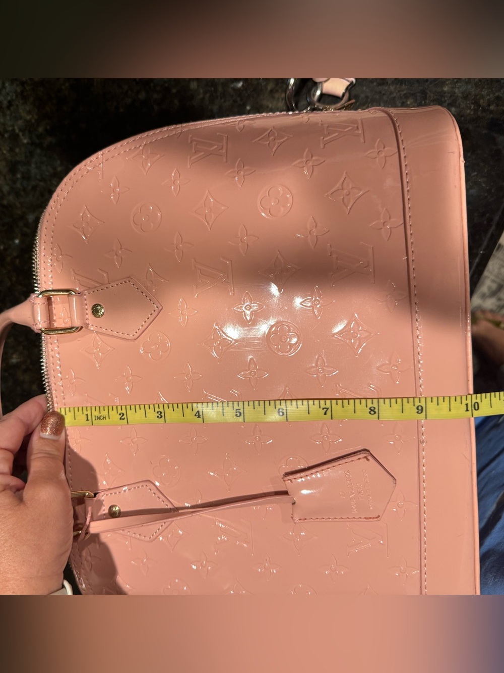 Pink Patent Monogram Satchel with Gold-Tone Hardware- fun bag! - Picture 7 of 7